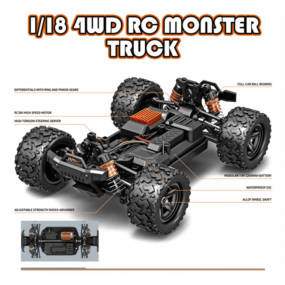 HS 18311/18312/18313/18314 RTR 1/18 2.4G 4WD 36km/h RC Car High Speed Off-Road Truck LED Light Full Proportional Vehicles Models Toys — view 9