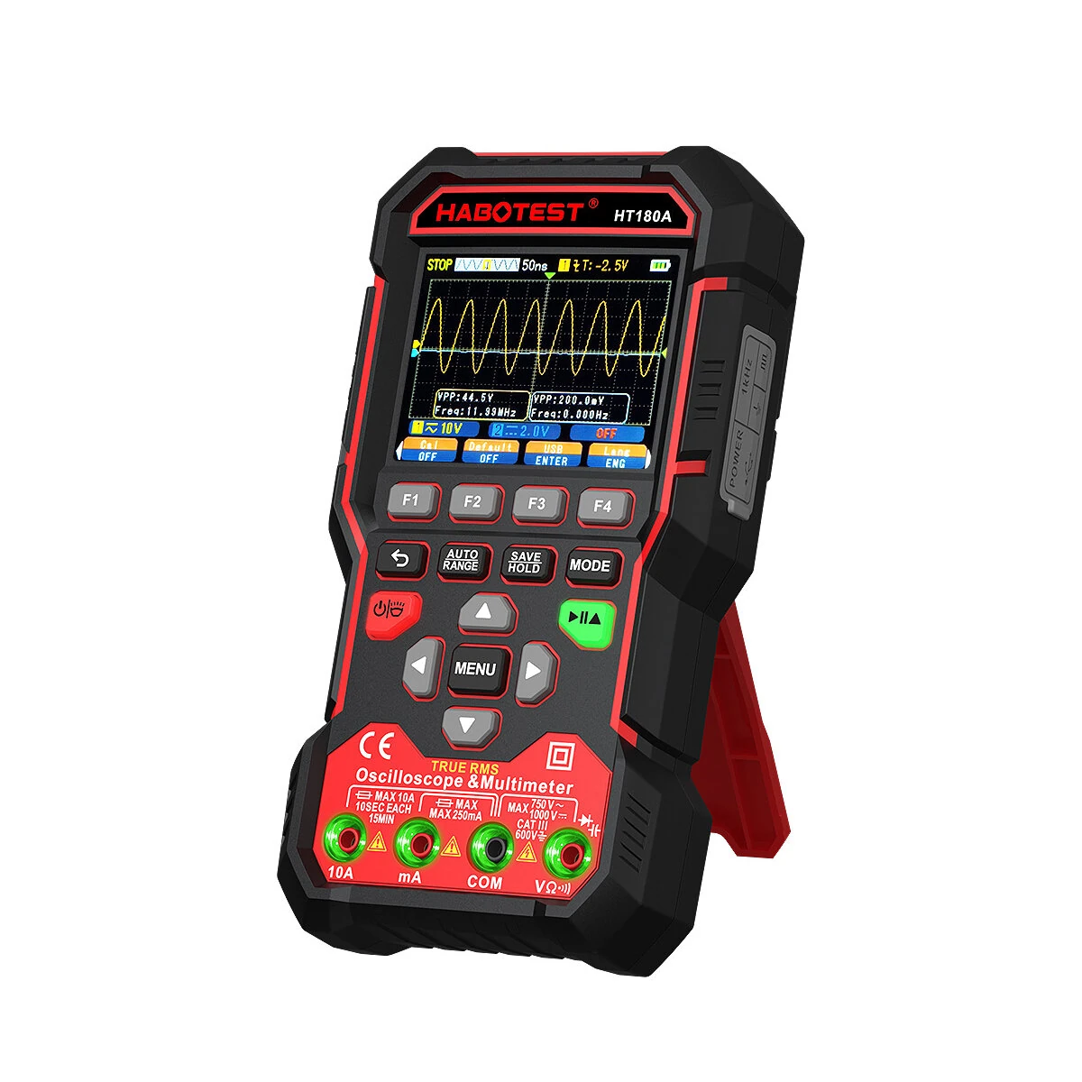 HT180A 3-In-1 Oscilloscope Multimeter Signal Generator Dual-Channel 3.2-Inch Color LCD 4000mAh Rechargeable Waveform Storage — view 8
