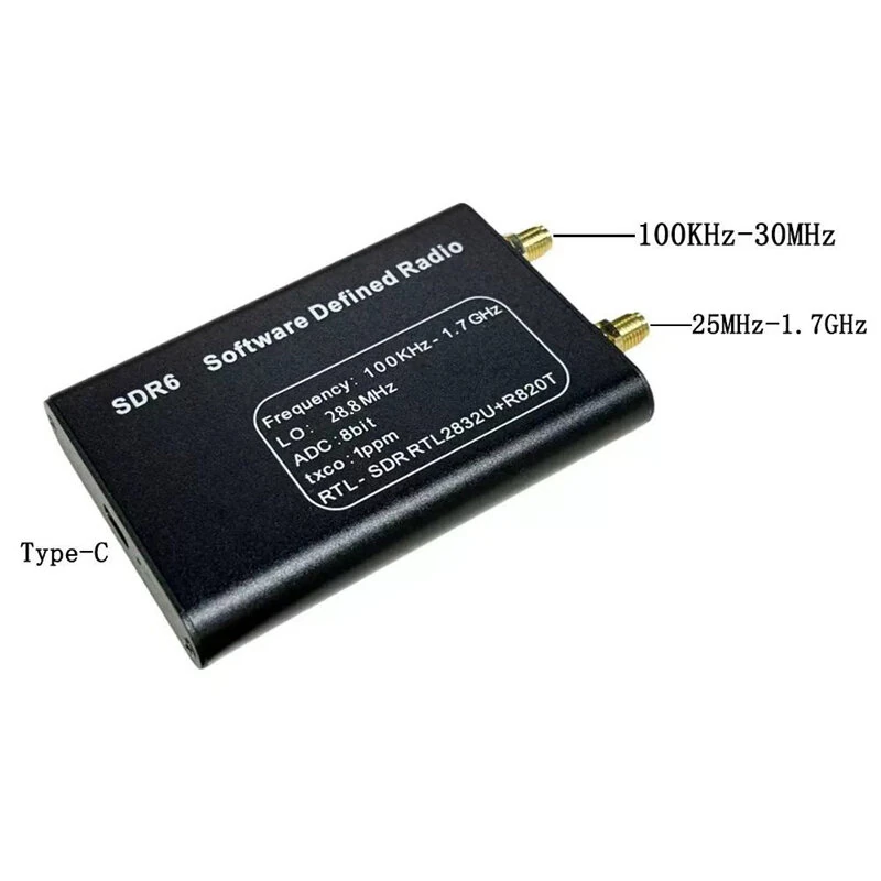 HTOOL SDR6 SDR Receiver 100KHz-1.7GHz Direct Sampling USB-C Aviation Shortwave FM Radio — view 6