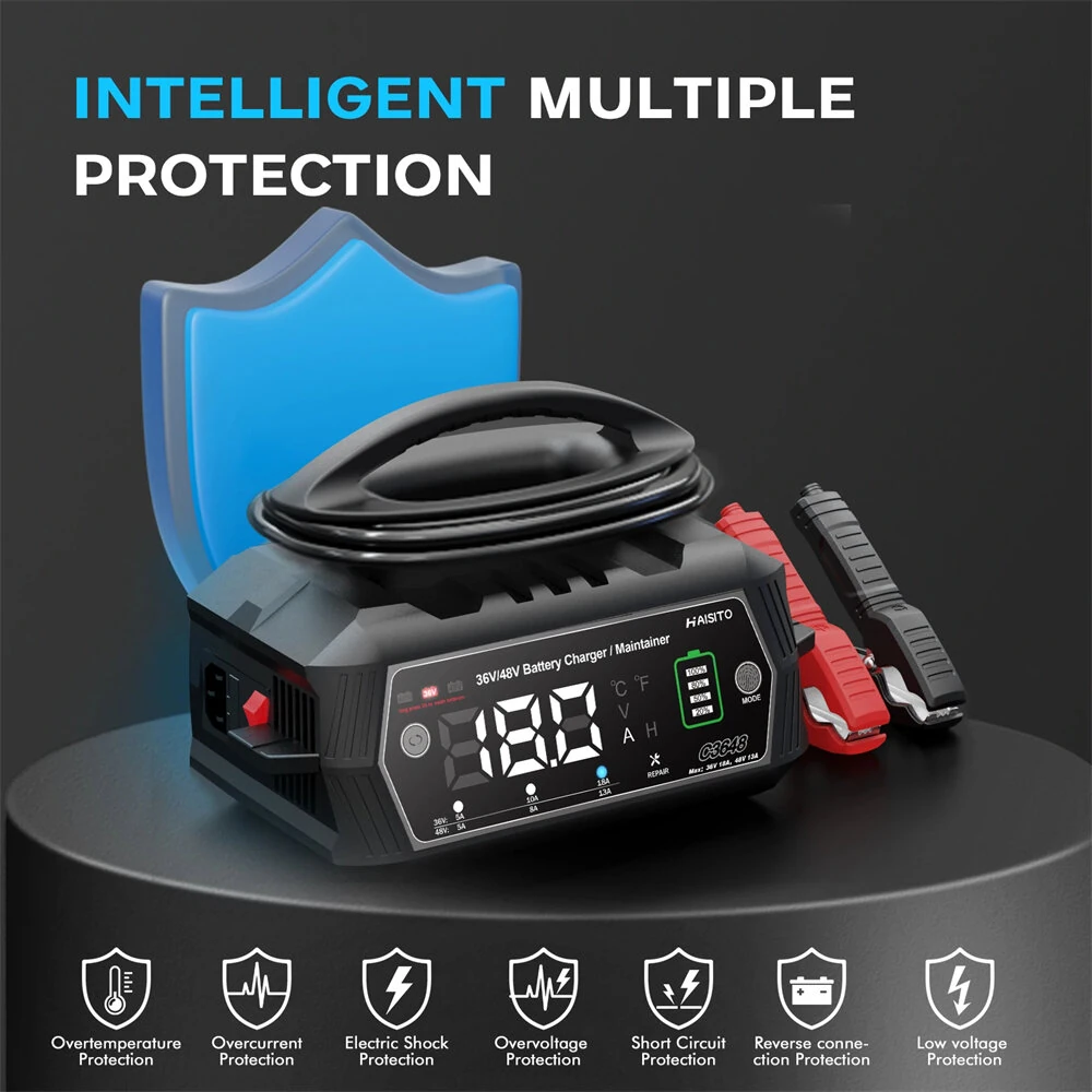 HTRC 36V 48V Car Battery Charger for Golf Cart 13A 18A for Lithium LiFePO4 Lead-acid Batteries 9-Stage Automatic Battery Charger C3648 — view 3