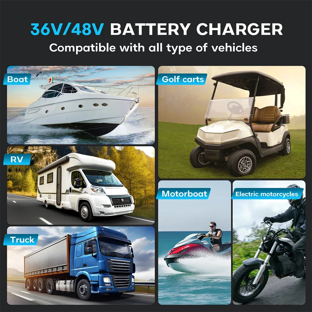 HTRC 36V 48V Car Battery Charger for Golf Cart 13A 18A for Lithium LiFePO4 Lead-acid Batteries 9-Stage Automatic Battery Charger C3648 — view 6