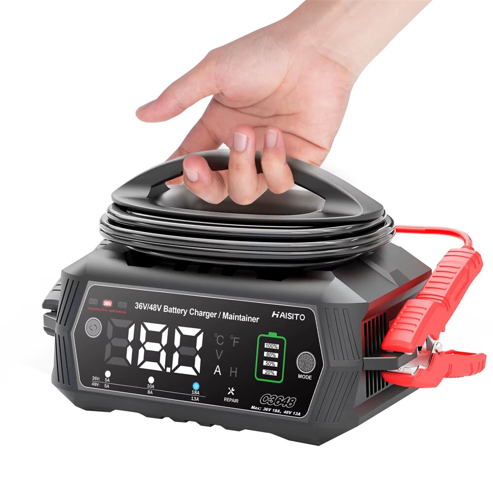 HTRC 36V 48V Car Battery Charger for Golf Cart 13A 18A for Lithium LiFePO4 Lead-acid Batteries 9-Stage Automatic Battery Charger C3648 — view 9
