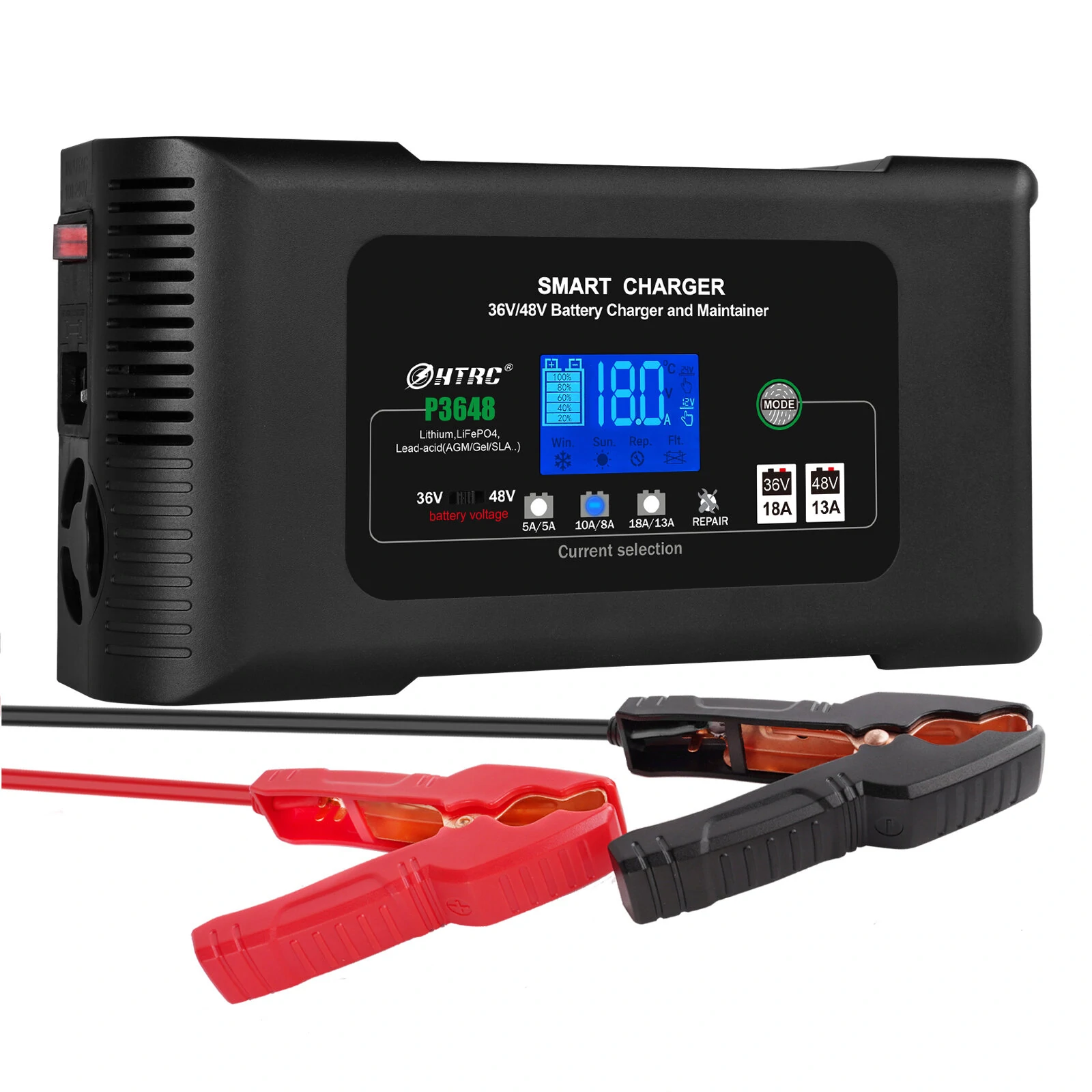 HTRC 36V/18A 48V/13A Car Battery Charger for Golf Cart EZGO TXT Club AGM LiFePO4 PB Lithium Lead Acid Battery Repair EU Plug — HTRC