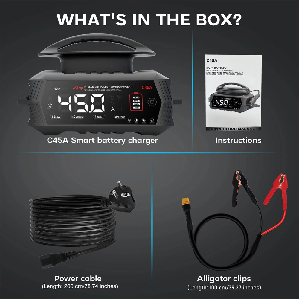 HTRC 45A 6V 12V 24V 9-Stage Battery Charger for Lifepo4 Lead Acid AGM GEL PB Lithium Batteries Repair C45A — view 10