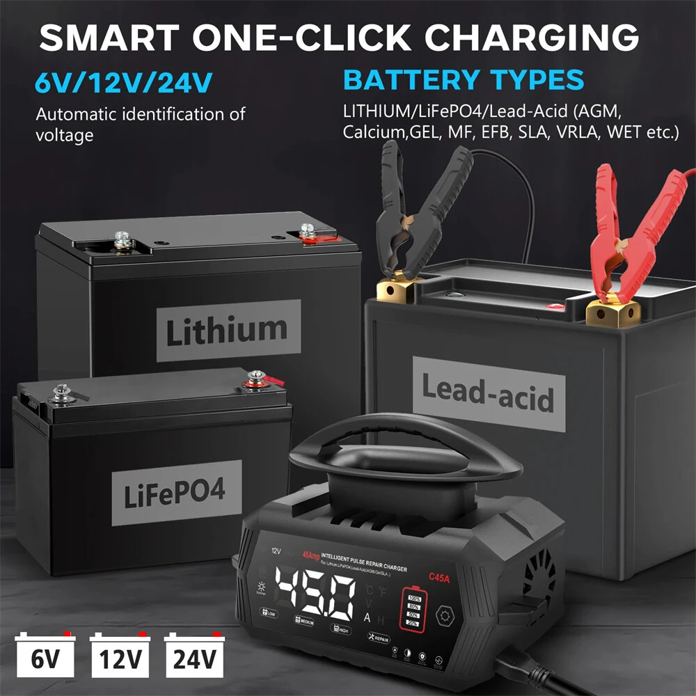HTRC 45A 6V 12V 24V 9-Stage Battery Charger for Lifepo4 Lead Acid AGM GEL PB Lithium Batteries Repair C45A — view 8