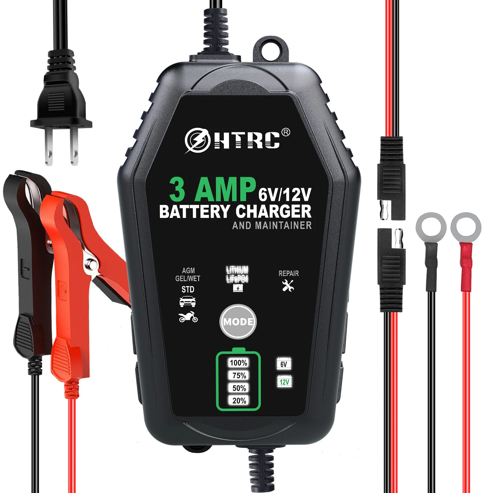 HTRC Battery Charger 6V 12V 3A 60W Car Motorcycle Charging Repair for Lead-acid Battery — HTRC