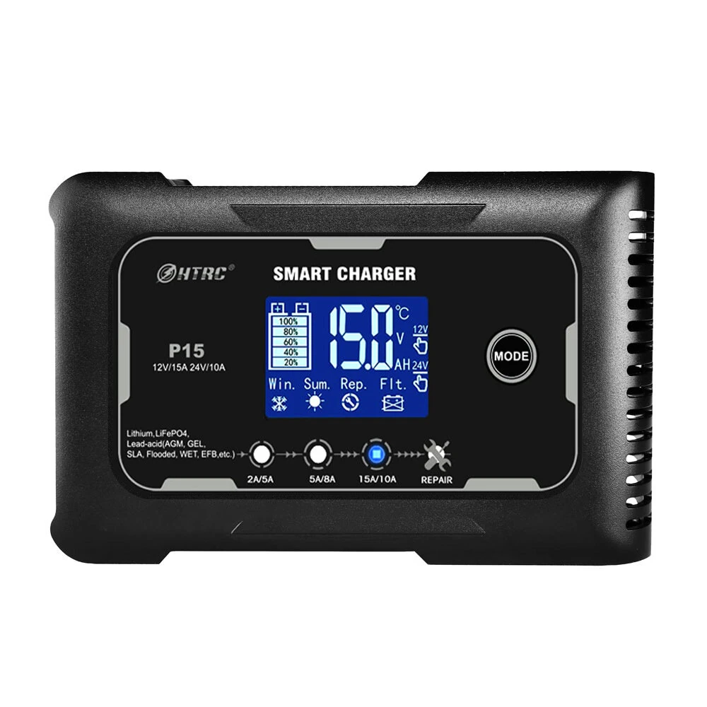 HTRC P15 12V/15A 24V/10A Car Motorcycle Battery Charger Lead-Acid Battery AGM Intelligent Repair Charger Overcurrent Protection Dual Mode Charging — view 2