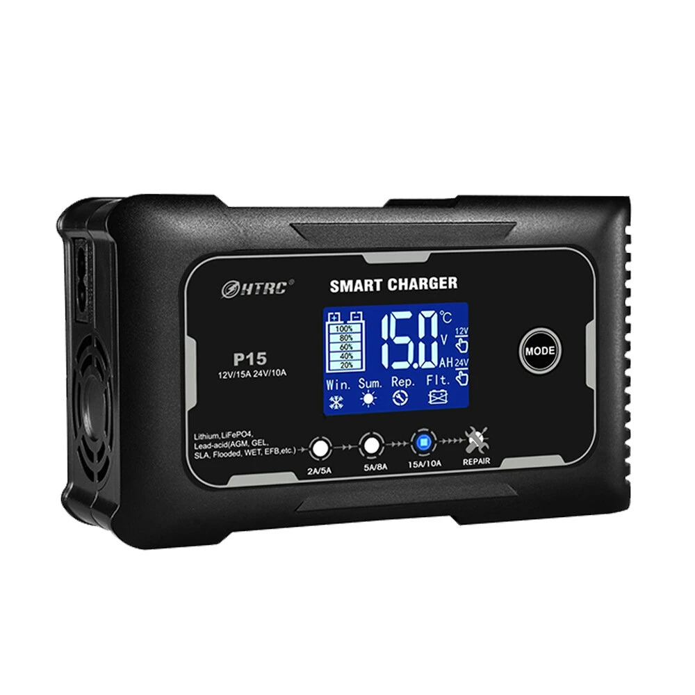 HTRC P15 12V/15A 24V/10A Car Motorcycle Battery Charger Lead-Acid Battery AGM Intelligent Repair Charger Overcurrent Protection Dual Mode Charging — view 3