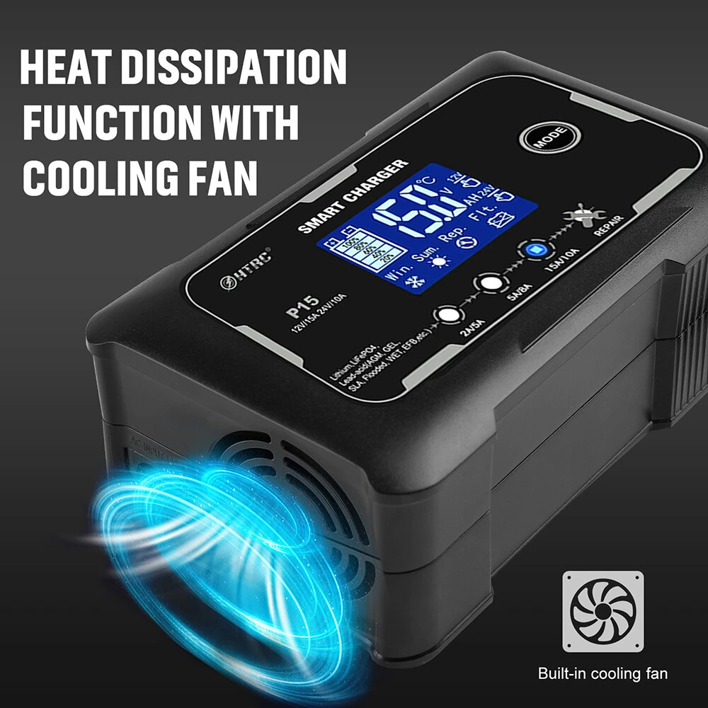 HTRC P15 12V/15A 24V/10A Car Motorcycle Battery Charger Lead-Acid Battery AGM Intelligent Repair Charger Overcurrent Protection Dual Mode Charging — view 6