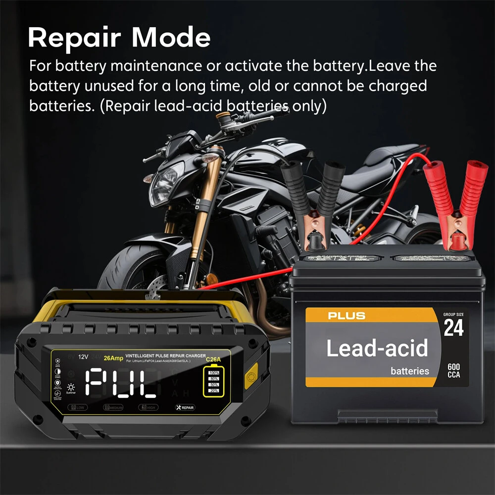 HTRC P26 6V 12V 24V 26A Car Battery Charger for Auto Moto Lithium LiFePO4 Lead-acid SLA Gel AGM Smart Battery Charge Repair Maintainer — view 5