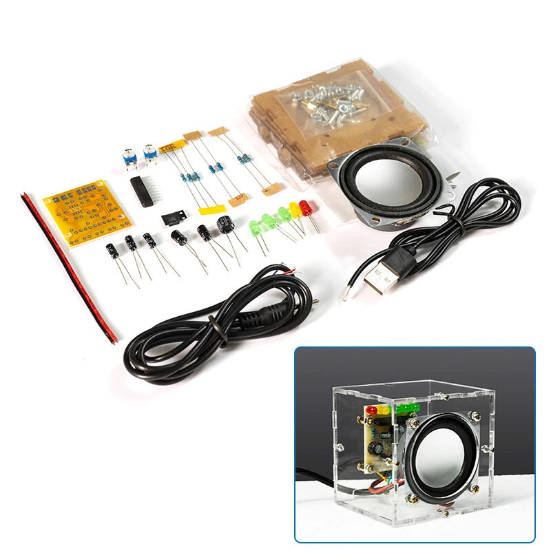 HU-023 Mini Crystal Speaker DIY Kit Dual Channel 3W Power Compact LED Music Spectrum Display Computer Phone Audio Desktop Speaker Assembly — view 5