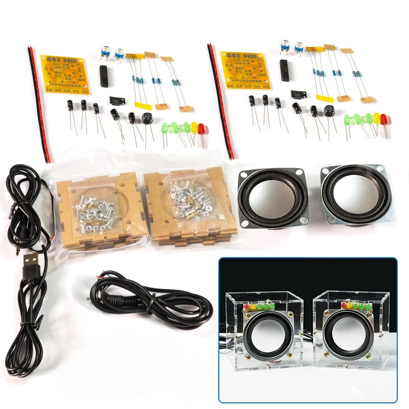 HU-023 Mini Crystal Speaker DIY Kit Dual Channel 3W Power Compact LED Music Spectrum Display Computer Phone Audio Desktop Speaker Assembly — view 6