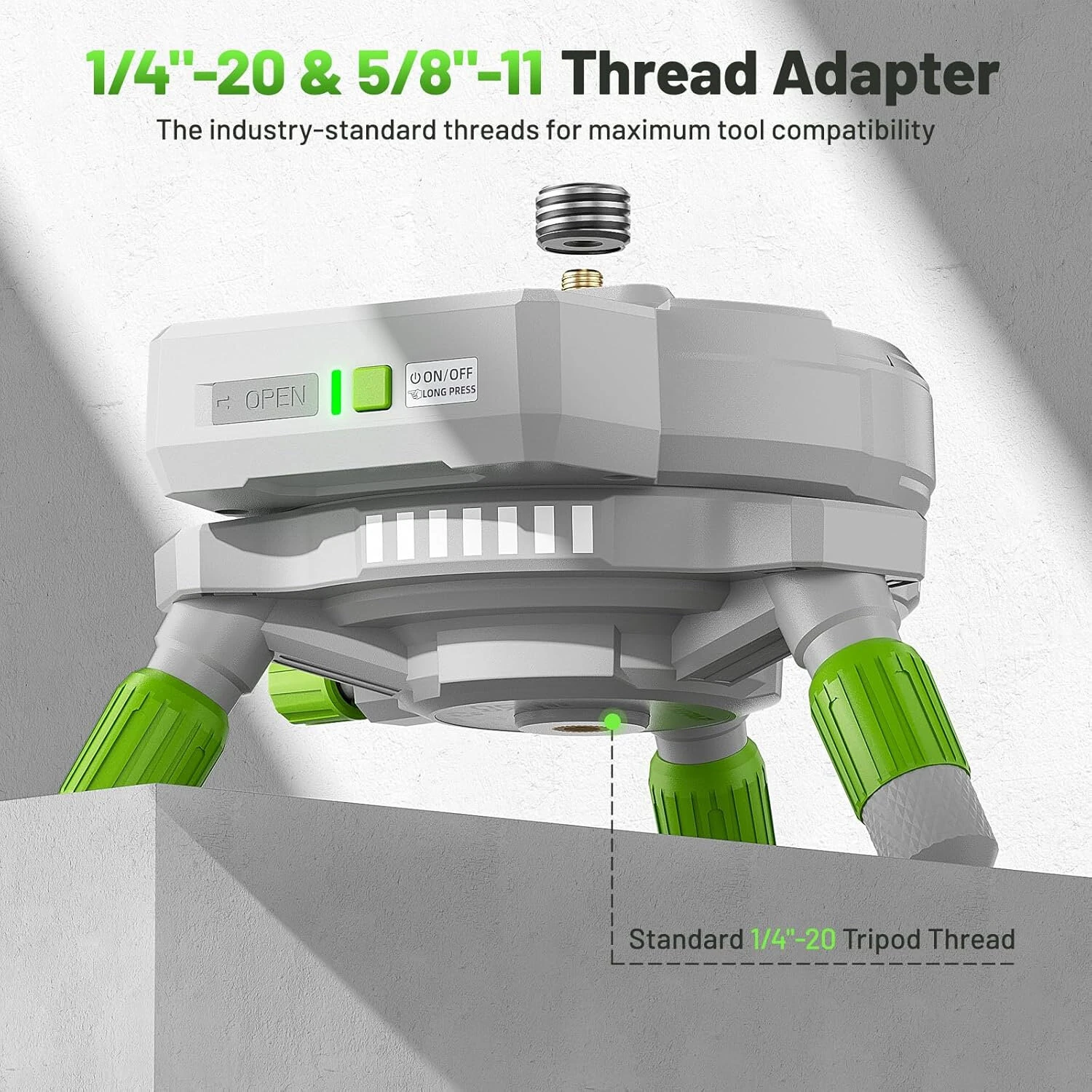 Huepar AT5 Motorized Rotating Base 360° for Laser Level Remote Control with Adjustable Height & 3-Speed Fine Tuning 1/4"-20 & 5/8"-11 Adapter — view 5