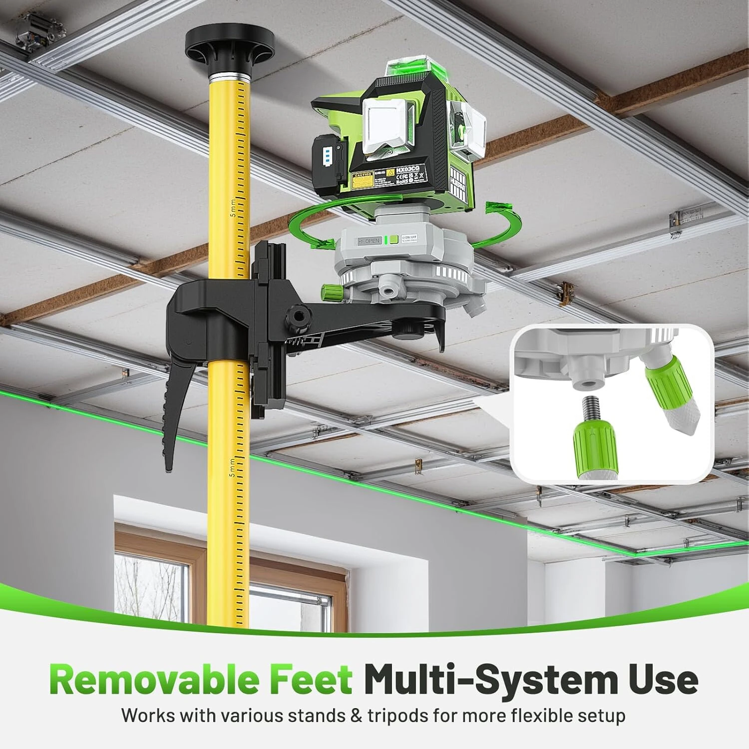 Huepar AT5 Motorized Rotating Base 360° for Laser Level Remote Control with Adjustable Height & 3-Speed Fine Tuning 1/4"-20 & 5/8"-11 Adapter — view 7
