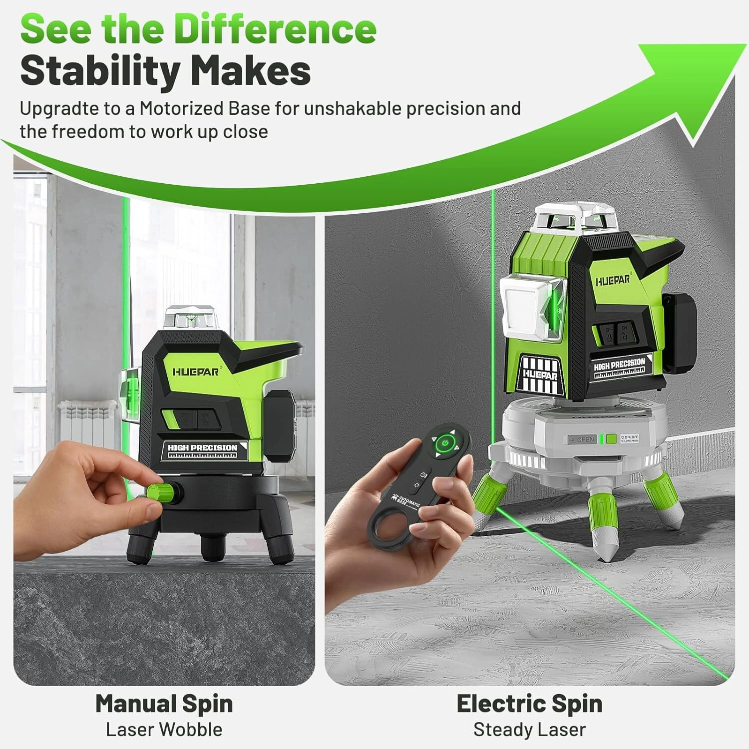 Huepar AT5 Motorized Rotating Base 360° for Laser Level Remote Control with Adjustable Height & 3-Speed Fine Tuning 1/4"-20 & 5/8"-11 Adapter — view 8