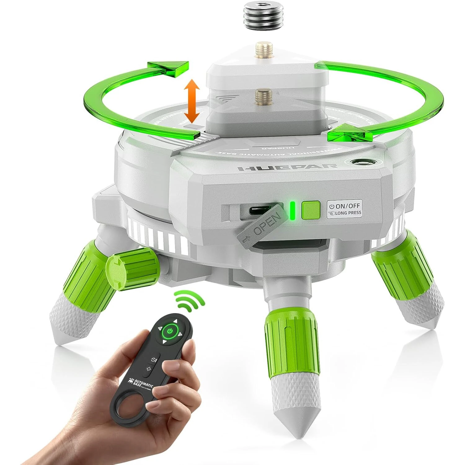 Huepar AT5 Motorized Rotating Base 360° for Laser Level Remote Control with Adjustable Height & 3-Speed Fine Tuning 1/4"-20 & 5/8"-11 Adapter — view 9