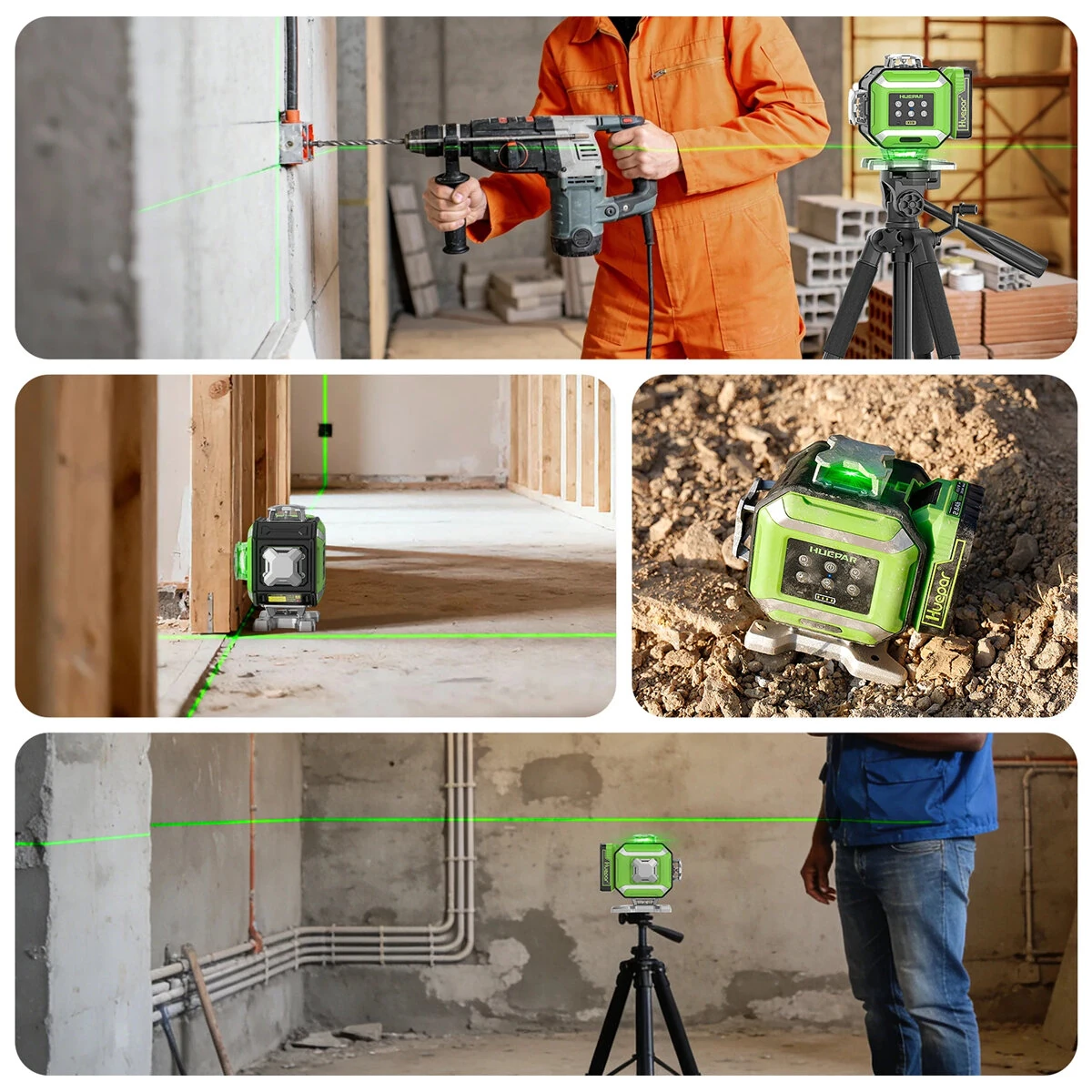 Huepar DP04CG-BT 4D 16 Lines Green Laser Level Bluetooth Phone Control Pulse Mode 5 Level Brightness Adjustment 4x360° Self-Leveling Bluetooth Control 520nm ±1.5mm/10m Accuracy IP54 2600mAh Battery — view 6