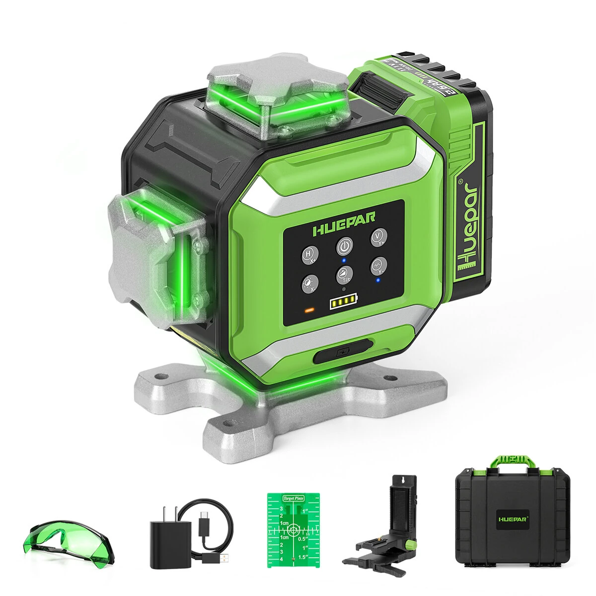 Huepar DP04CG-BT 4D 16 Lines Green Laser Level Bluetooth Phone Control Pulse Mode 5 Level Brightness Adjustment 4x360° Self-Leveling Bluetooth Control 520nm ±1.5mm/10m Accuracy IP54 2600mAh Battery — view 8