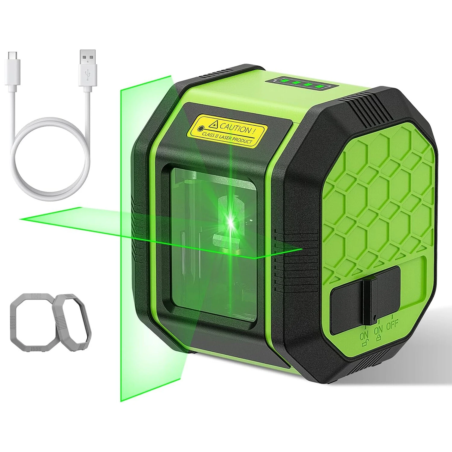Huepar FC011G Green Laser Level Cross Line Laser100ft Range Self Leveling Accurate Rechargeable Li-ion Battery Type-C Charging IP54