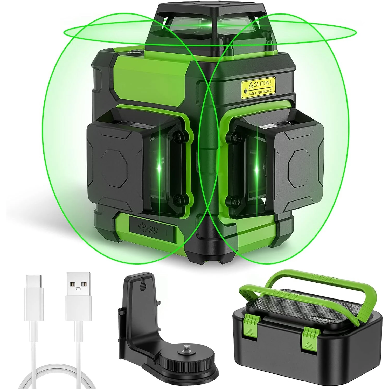 Huepar HM03CG Laser Level 3x360° Self Leveling Rechargeable Green Laser Cross Line 3D 12 lines Level Tool Magnetic Mount IP54