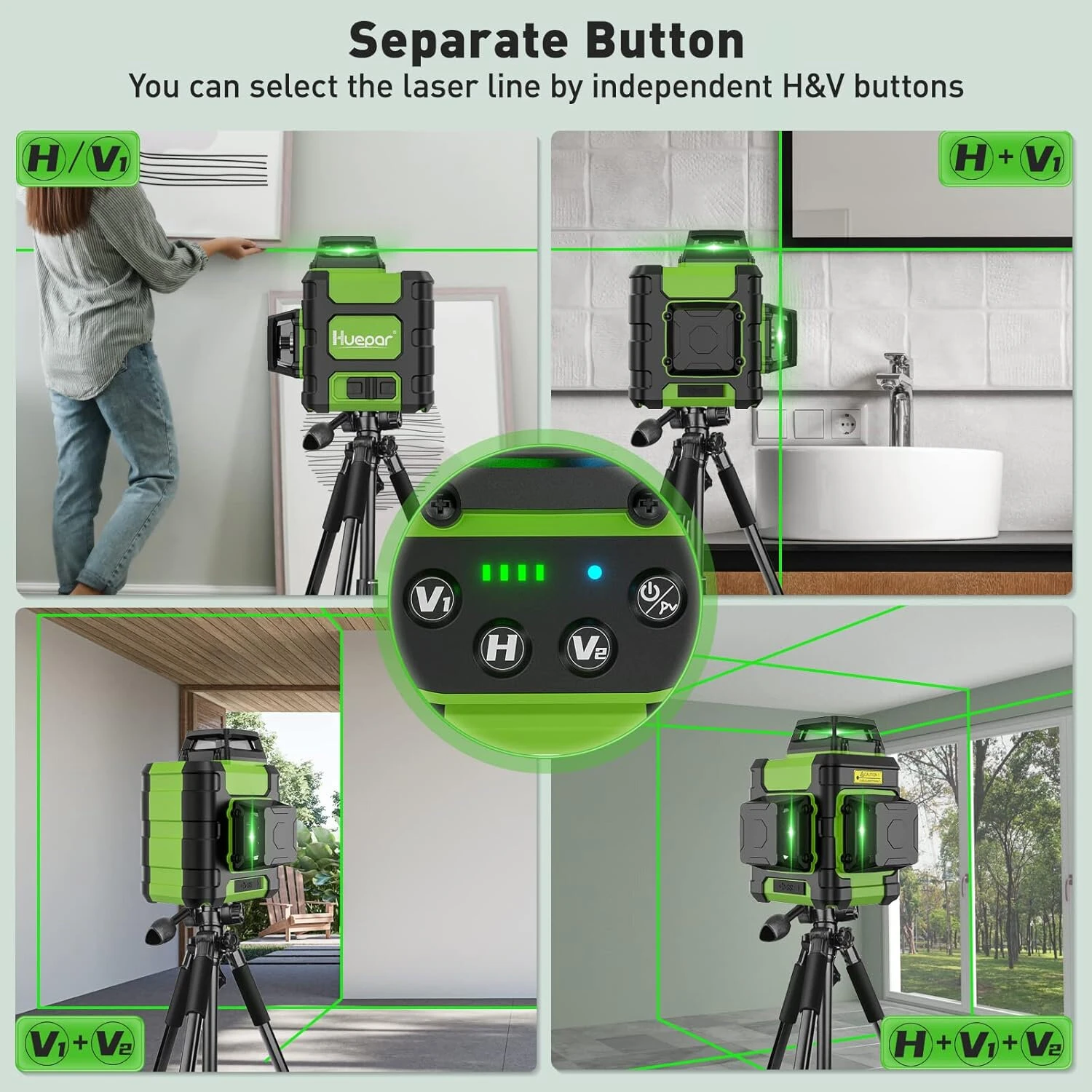 Huepar HM03CG Laser Level 3x360° Self Leveling Rechargeable Green Laser Cross Line 3D 12 lines Level Tool Magnetic Mount IP54 — view 5