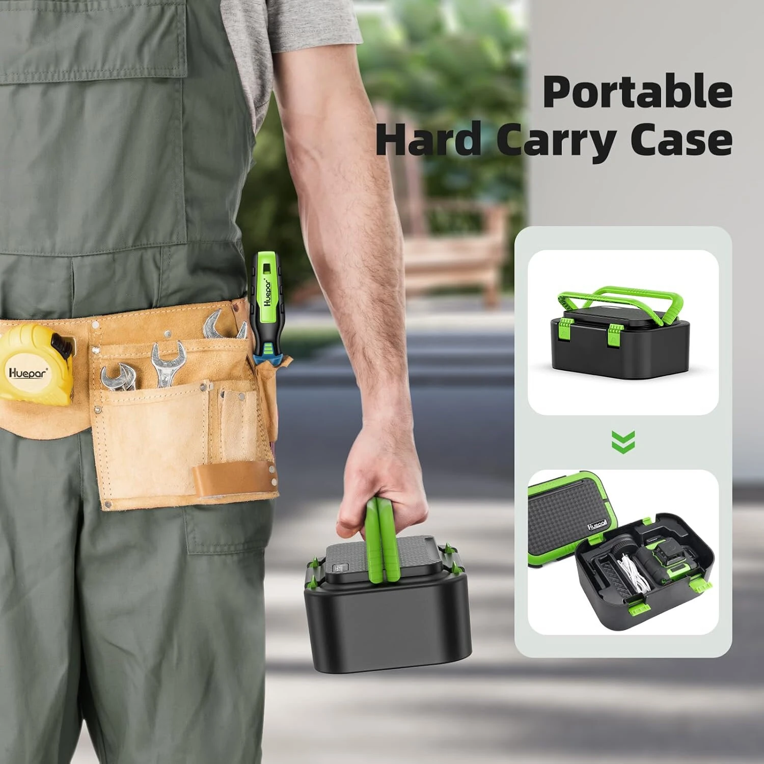 Huepar HM03CG Laser Level 3x360° Self Leveling Rechargeable Green Laser Cross Line 3D 12 lines Level Tool Magnetic Mount IP54 — view 9
