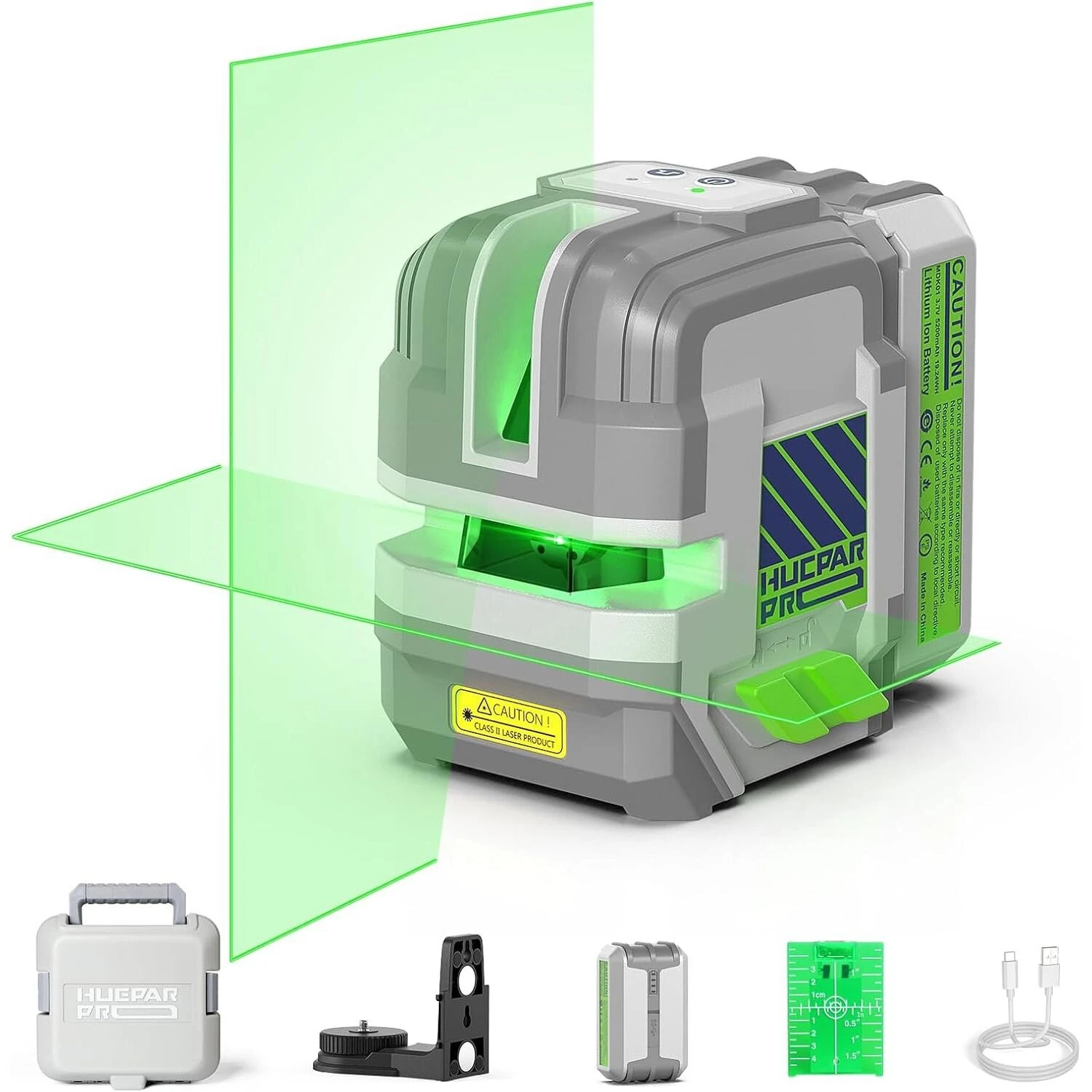 Huepar Pro GK011SG Self Leveling Laser Level Green Cross Line 505-520nm Rechargeable Battery 30m Range Pulse Mode IP54 Waterproof Construction Tool