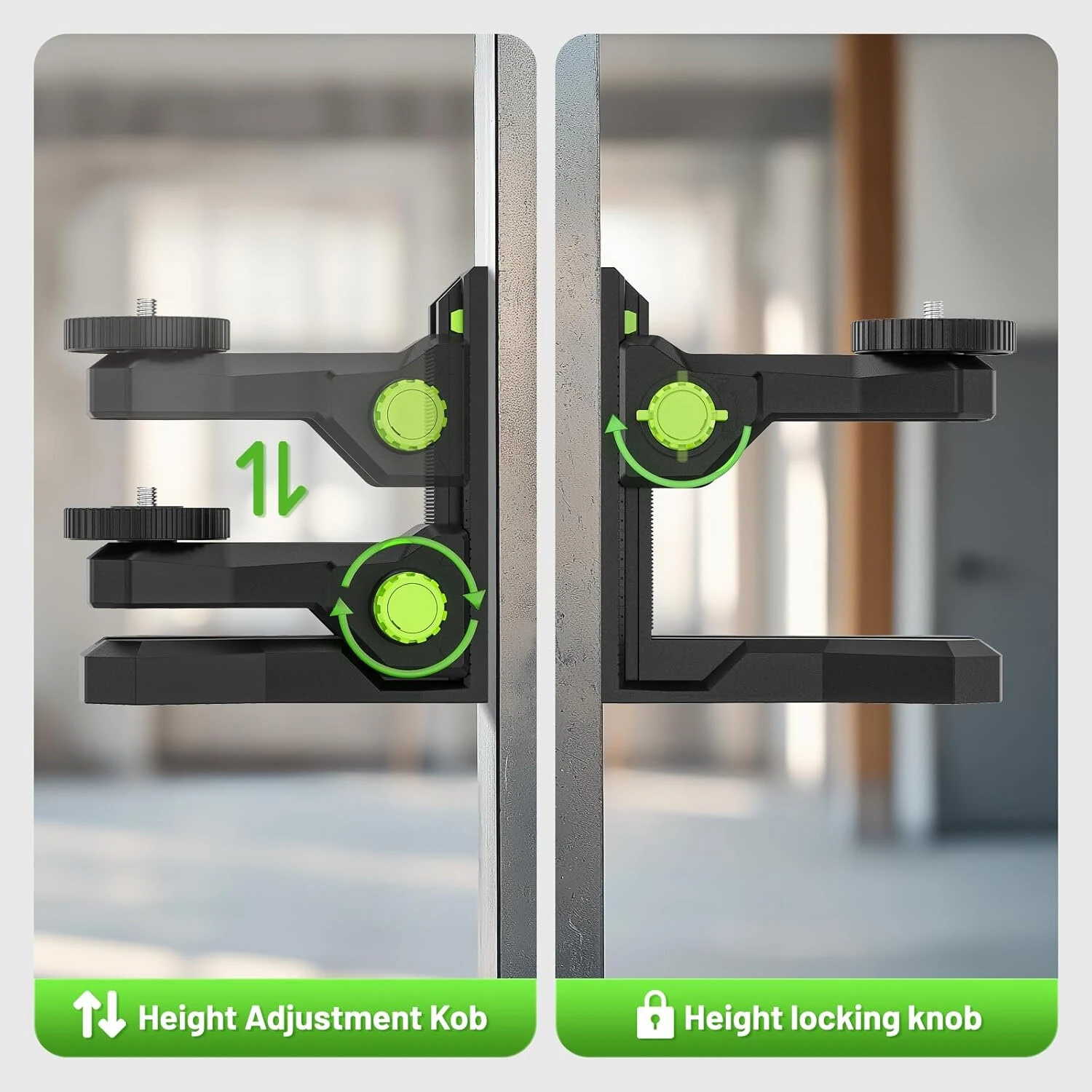Huepar PV12 Fine-Tuning Magnetic Laser Level Bracket Wall mount L-Shape Pivoting Base with 360° Rotation 1/4"-20 & 5/8"-11 Mounts for Wall Tripod Use — view 4