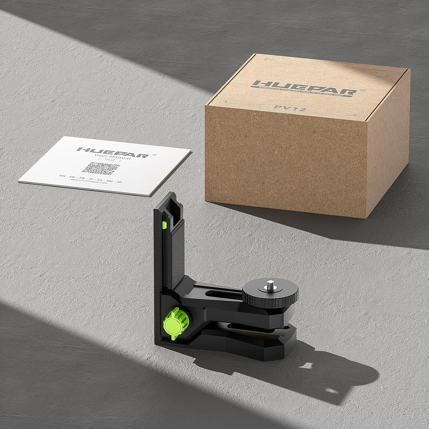 Huepar PV12 Fine-Tuning Magnetic Laser Level Bracket Wall mount L-Shape Pivoting Base with 360° Rotation 1/4"-20 & 5/8"-11 Mounts for Wall Tripod Use — view 9