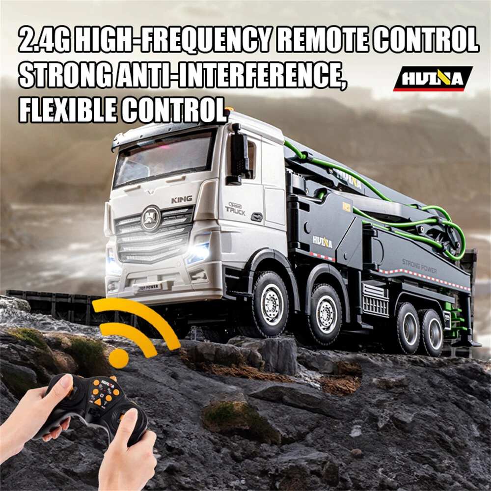 HuiNa Toys 1381 RTR 1/18 2.4G 11CH RC Car Alloy Concrete Cement Pump Truck One-Button Water Spray LED Light Sound  Engineering Construction Remote Control Vehicles Models Kids Children's Toy — view 2