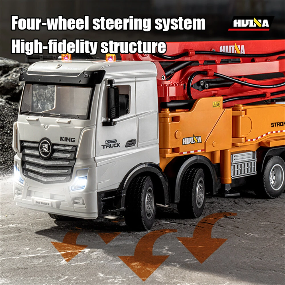 HuiNa Toys 1381 RTR 1/18 2.4G 11CH RC Car Alloy Concrete Cement Pump Truck One-Button Water Spray LED Light Sound  Engineering Construction Remote Control Vehicles Models Kids Children's Toy — view 3