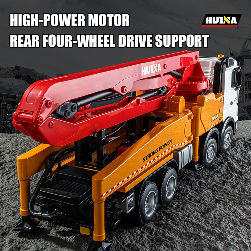 HuiNa Toys 1381 RTR 1/18 2.4G 11CH RC Car Alloy Concrete Cement Pump Truck One-Button Water Spray LED Light Sound  Engineering Construction Remote Control Vehicles Models Kids Children's Toy — view 6