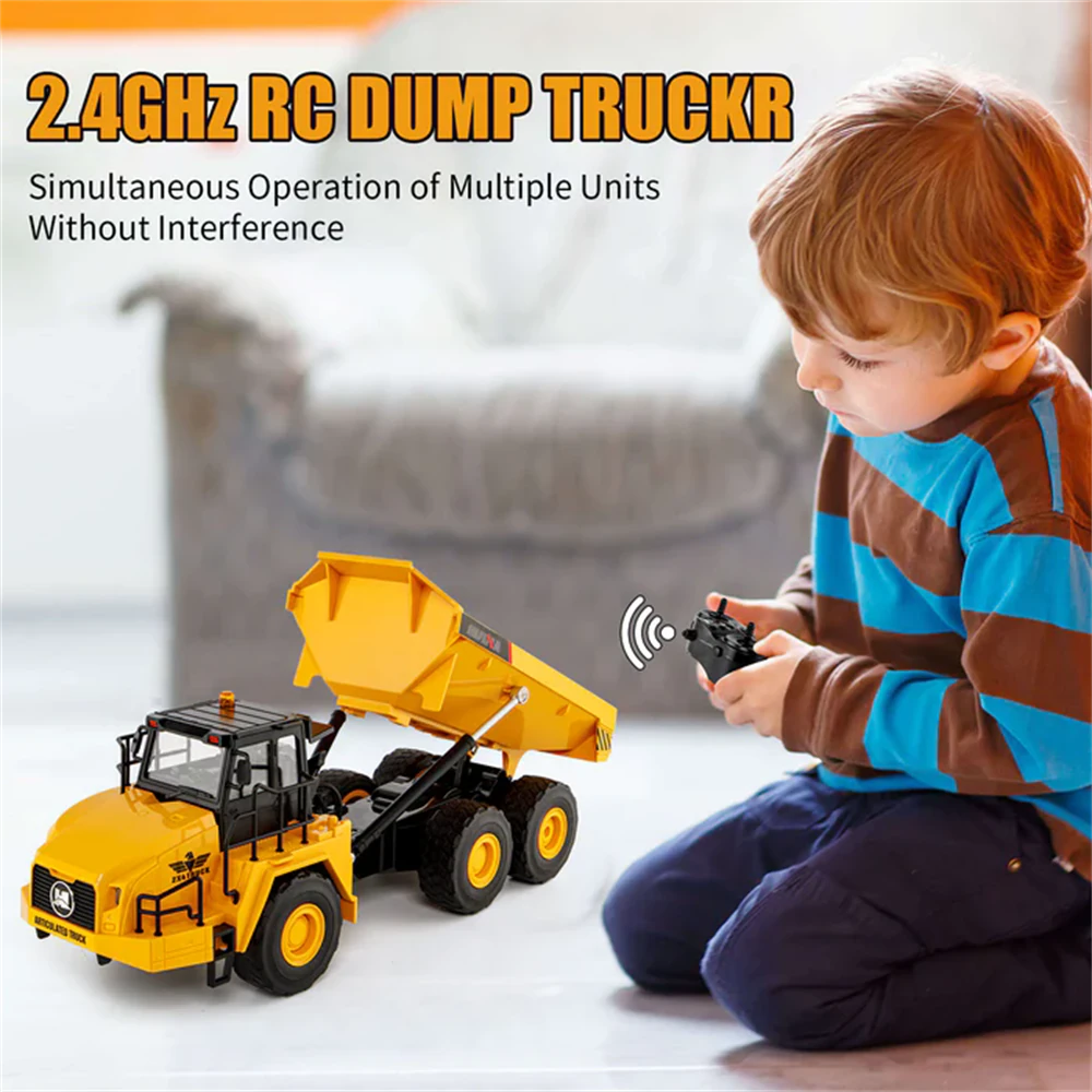 Huina Toys 1553 RTR 1/16 2.4G 11CH RC Car Dump Truck LED Light 360° Rotation Alloy Cab Engineering Remote Control Vehicles Desktop Model Collection Gift For Boys — view 2