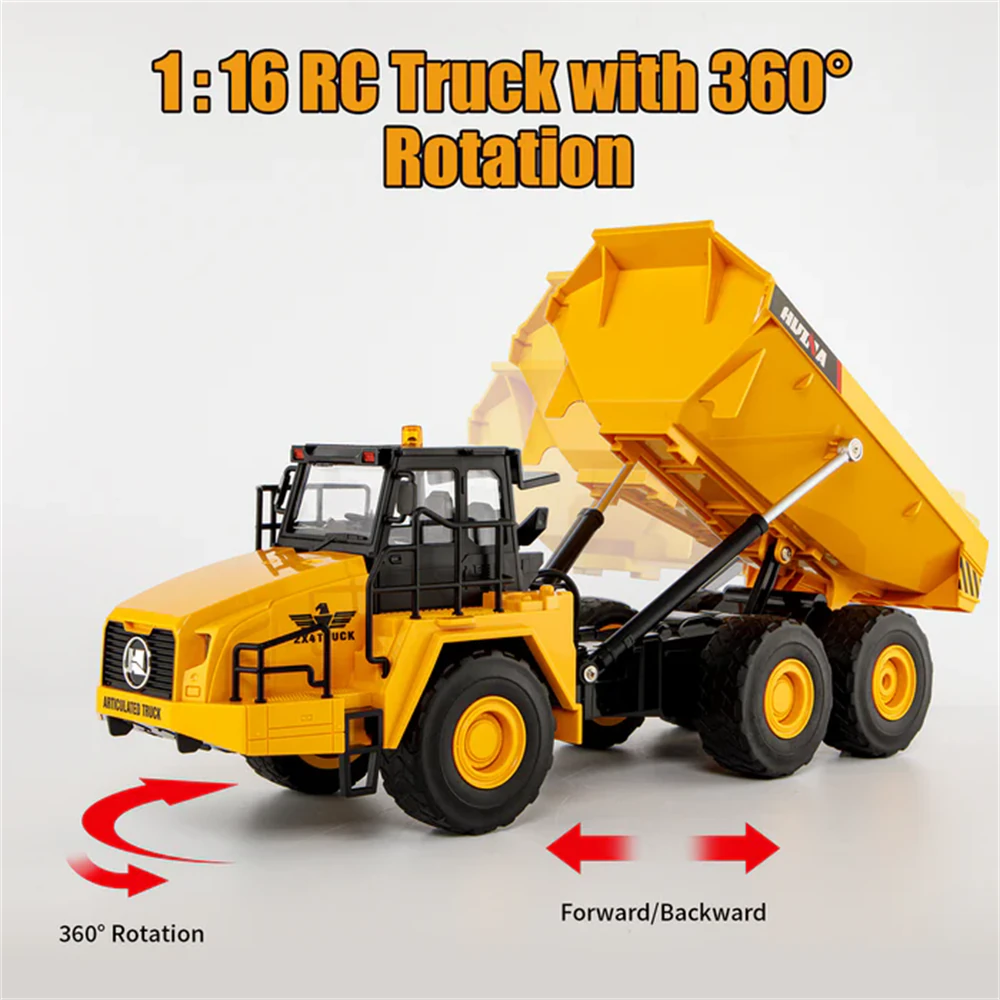 Huina Toys 1553 RTR 1/16 2.4G 11CH RC Car Dump Truck LED Light 360° Rotation Alloy Cab Engineering Remote Control Vehicles Desktop Model Collection Gift For Boys — view 3