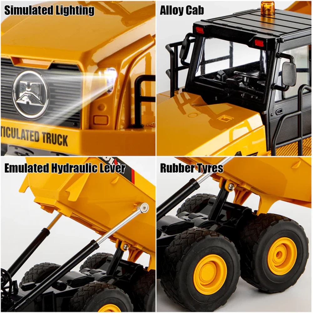 Huina Toys 1553 RTR 1/16 2.4G 11CH RC Car Dump Truck LED Light 360° Rotation Alloy Cab Engineering Remote Control Vehicles Desktop Model Collection Gift For Boys — view 7