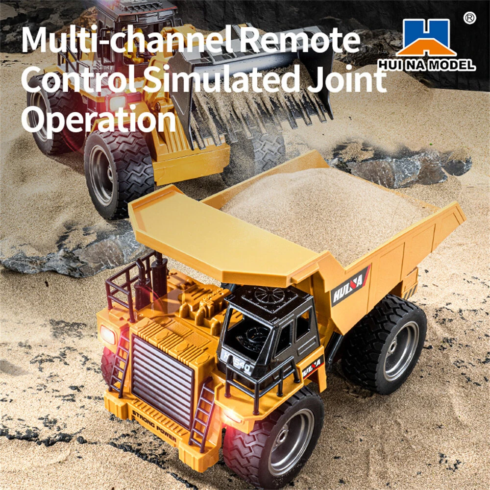 Huina Toys RTR 1534 1/18 2.4G 9CH RC Car Dump Truck Alloy Bucket Cabin LED Light Engineering Remote Control Simulation Construction Vehicles Models Children Kids Gifts — view 3