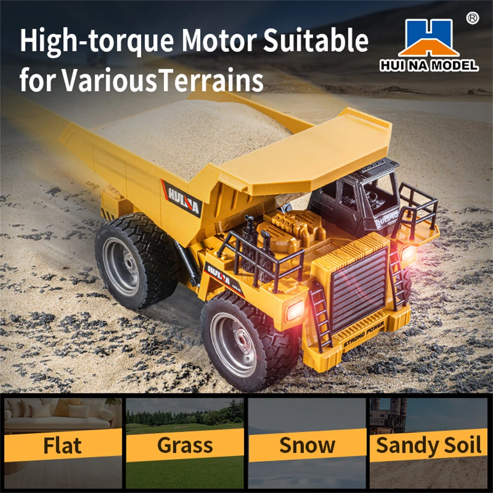 Huina Toys RTR 1534 1/18 2.4G 9CH RC Car Dump Truck Alloy Bucket Cabin LED Light Engineering Remote Control Simulation Construction Vehicles Models Children Kids Gifts — view 4