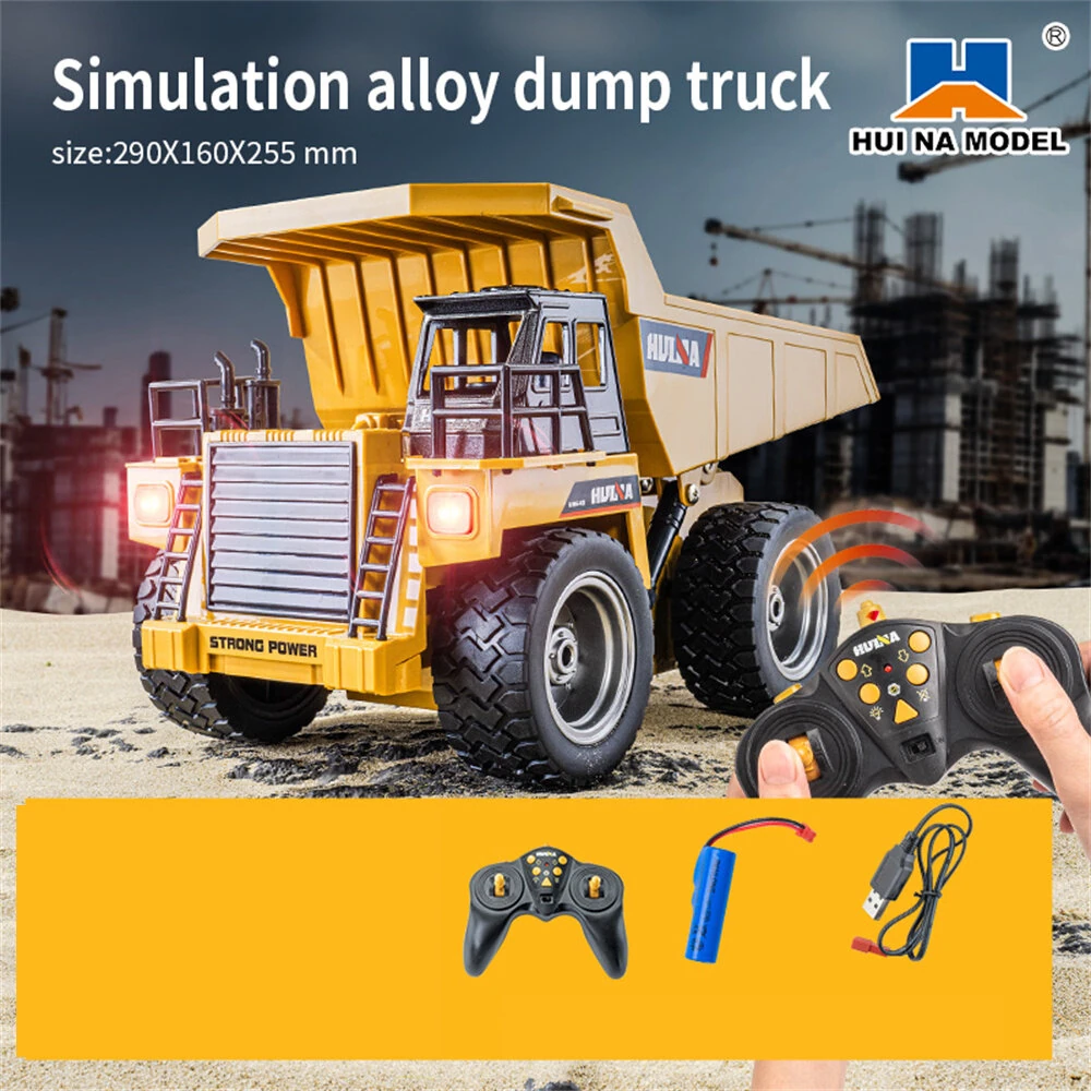 Huina Toys RTR 1534 1/18 2.4G 9CH RC Car Dump Truck Alloy Bucket Cabin LED Light Engineering Remote Control Simulation Construction Vehicles Models Children Kids Gifts — view 8