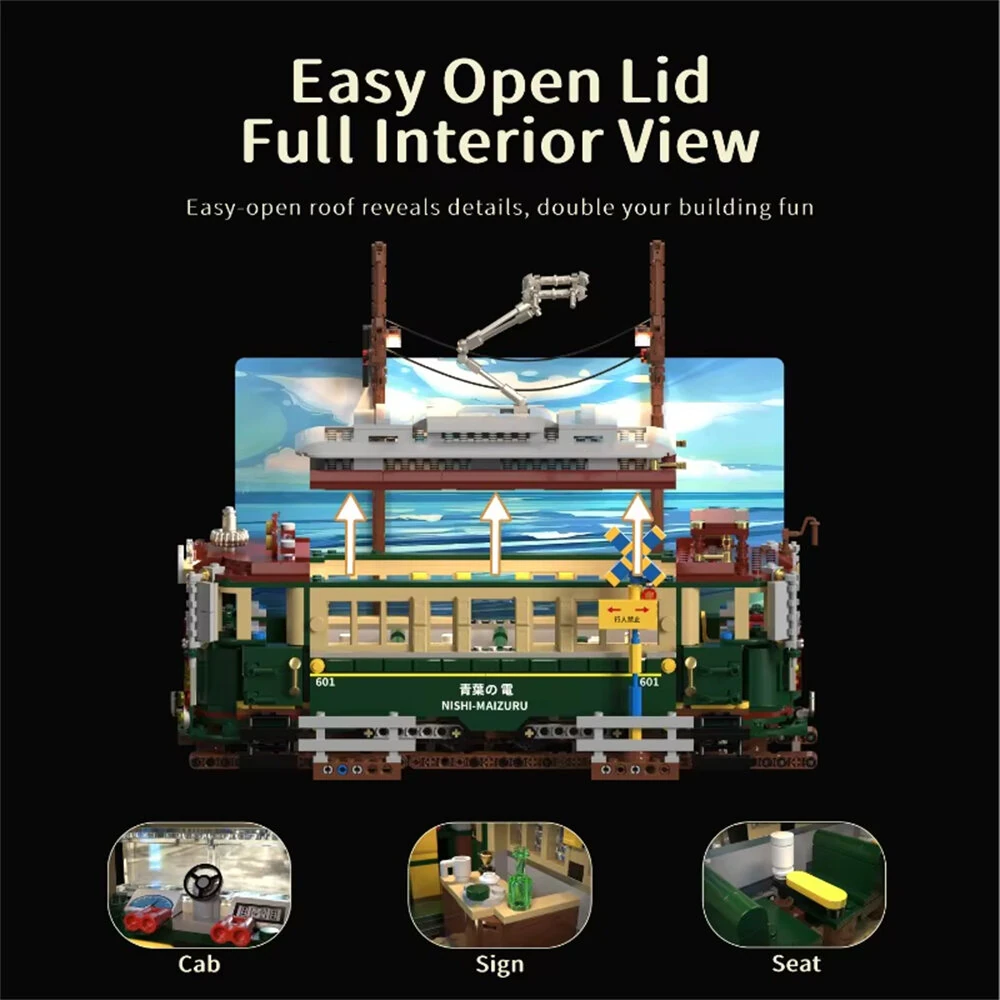 HUIYOYOYI H1018 H1018 Retro Japanese Tram Building Block Assembly Kit 1953PCS Bricks Set Toy Gift for Children — view 3