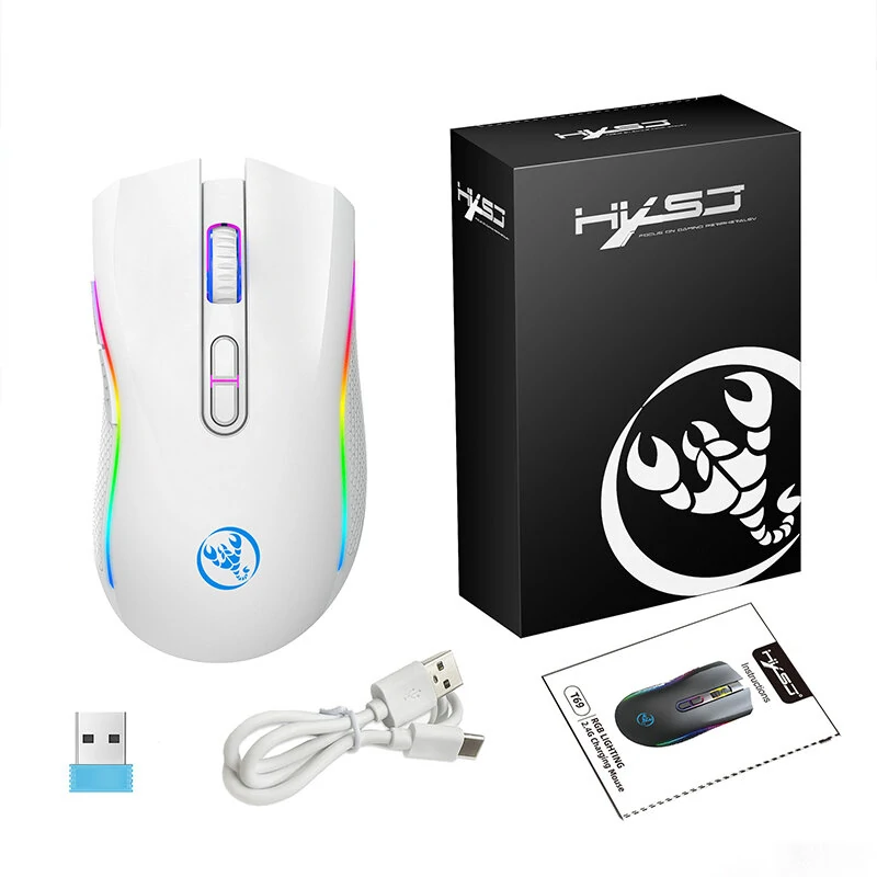 HXSJ T69 2.4G Wireless Gaming Mouse with RGB Lighting 1000-4800DPI Type-C Rechargeable 650mAh 8 Button Mouse for PC Gaming Office Working — view 7