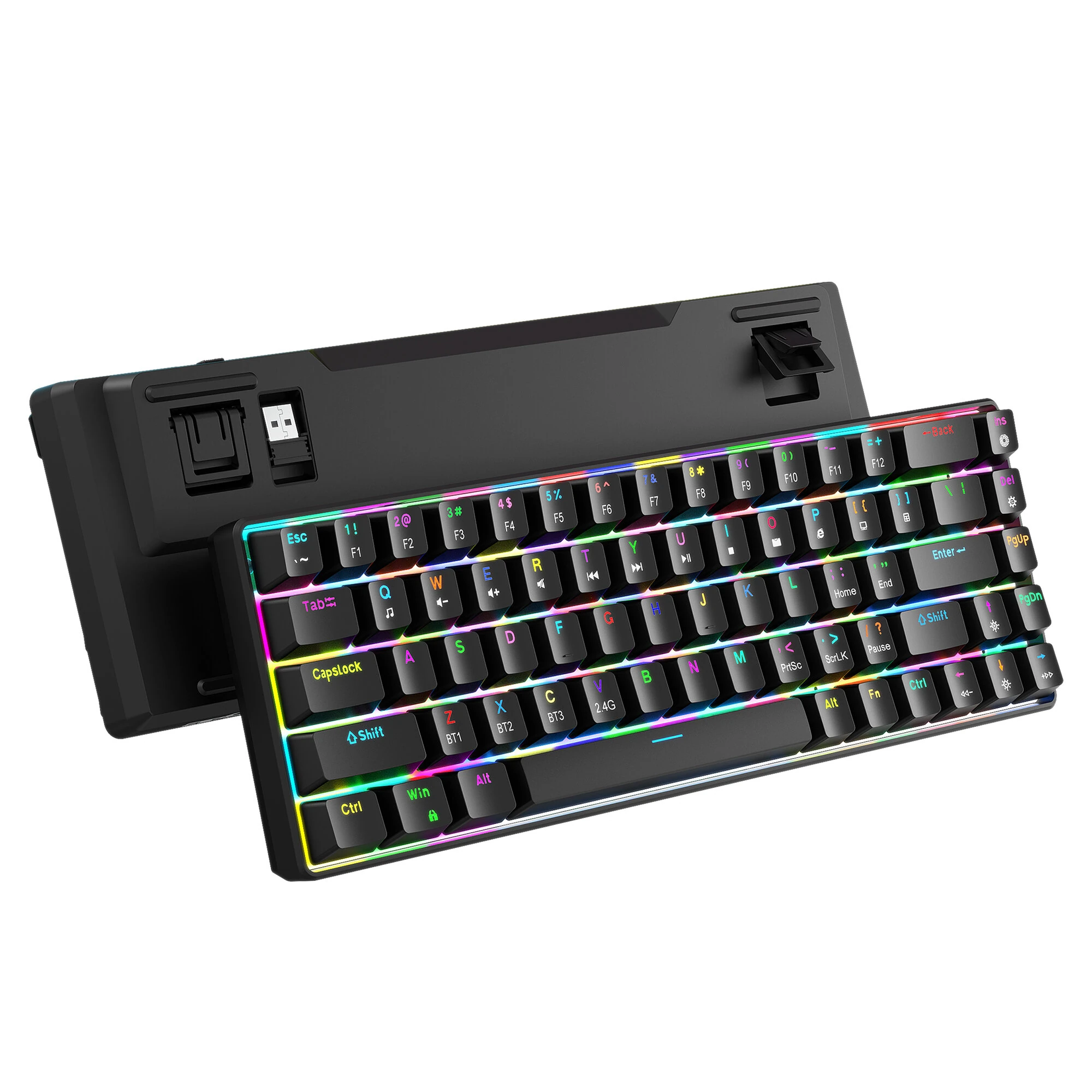 HXSJ V800 Tri-mode Wireless Mechanical Keyboard 68 Keys Hot-swappable RGB Backlight 2000mAh Rechargeable Type-C Gamer Keyboards — HXSJ