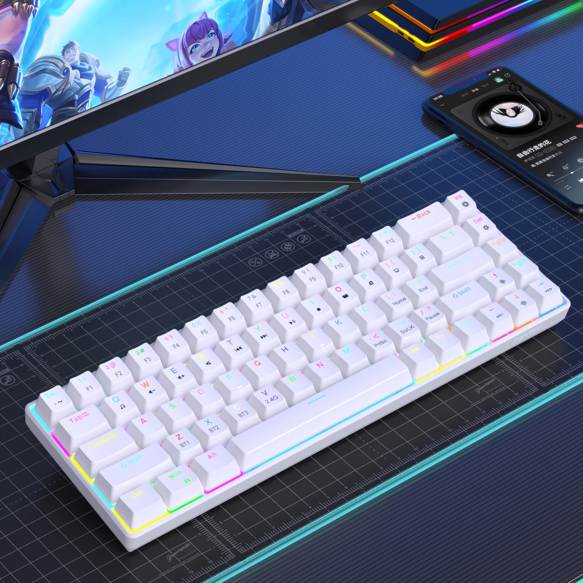 HXSJ V800 Tri-mode Wireless Mechanical Keyboard 68 Keys Hot-swappable RGB Backlight 2000mAh Rechargeable Type-C Gamer Keyboards — view 10