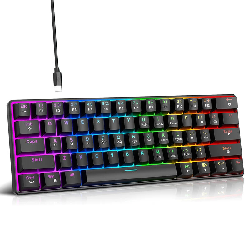 HXSJ V900 RGB Wired Mechanical Gaming Keyboard 61-Keys Hot-Swappable Red Switch Type-C Wired Gamer Keyboards for PC Laptop Computer — view 2