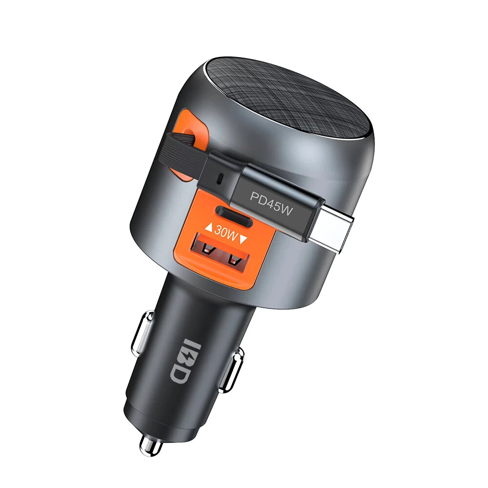 IBD IBD-358 1U2C 75W Multi-Port Car Charger with Retractable Cable Fast Charging for iPhone Phone Laptop — view 2