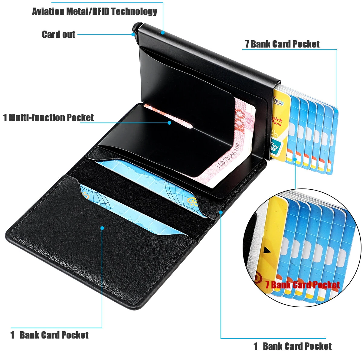ID Credit Card Holder Wallet Mens RFID Blocking Protected Card Holder Case Slim PU Leather Wallets Mini Small Money Wallet — view 5