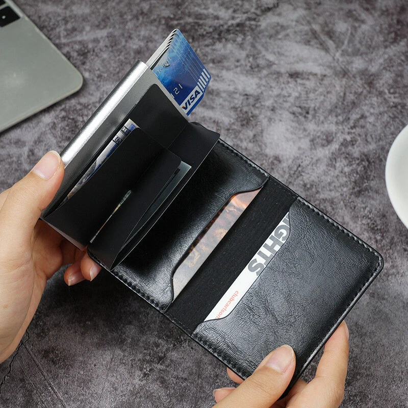 ID Credit Card Holder Wallet Mens RFID Blocking Protected Card Holder Case Slim PU Leather Wallets Mini Small Money Wallet — view 7