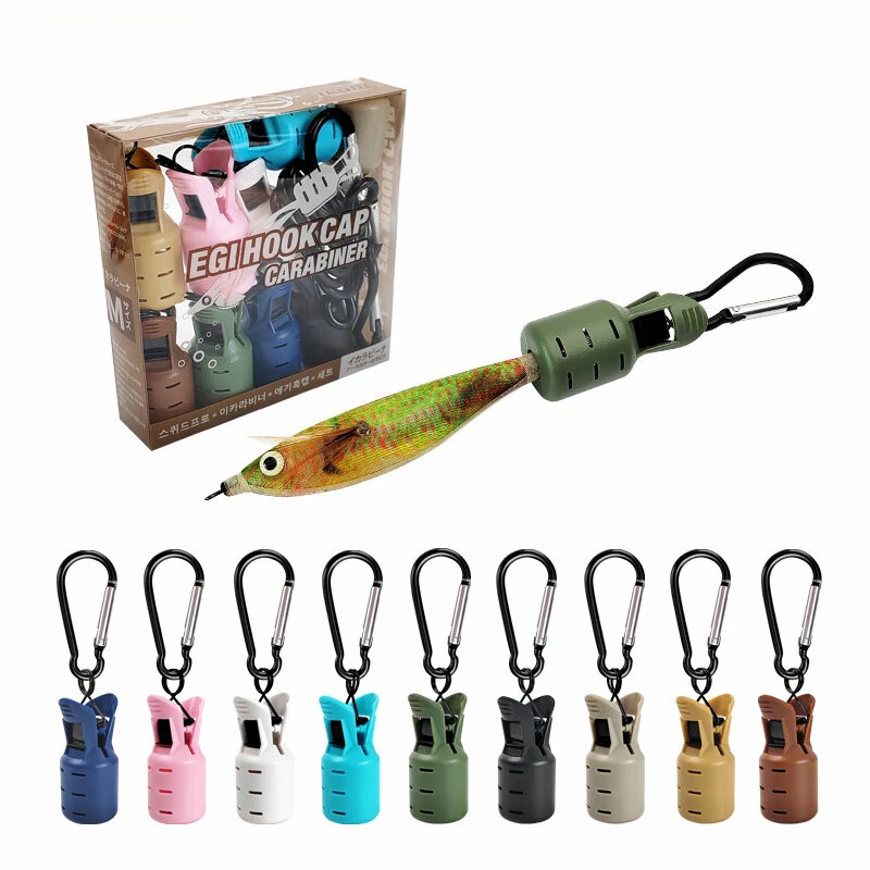 ILURE 9PCS Squid Jig Protector Webfoot Octopus Egi Hook Cover Cuttlefish Umbrella Lure Cap Wood Shrimp Bait Accessories with Carabiner — ILURE