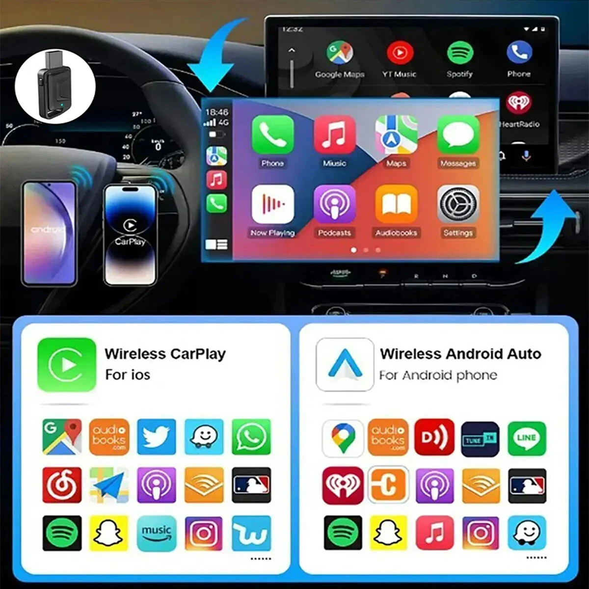 IMars Wired To Wireless Carplay Converter 4.2 Bluetooth Wireless CarPlay Adapter 2.4GHz+5.8GHz Dual-Band Low Latency Plug & Play Supports OTA Upgrades — view 5