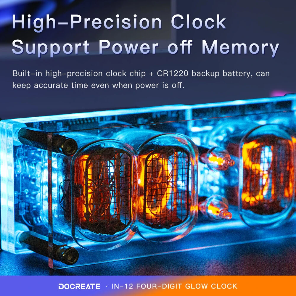 IN-12 Glowing Clock 4-bit Retro LED Clock 4 Dials Colorful LED Display with Tube Desktop Accessories — view 4
