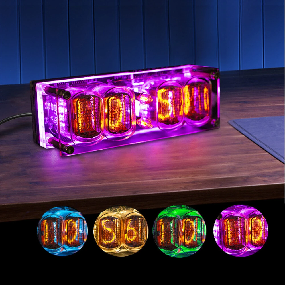 IN-12 Glowing Clock 4-bit Retro LED Clock 4 Dials Colorful LED Display with Tube Desktop Accessories — view 7